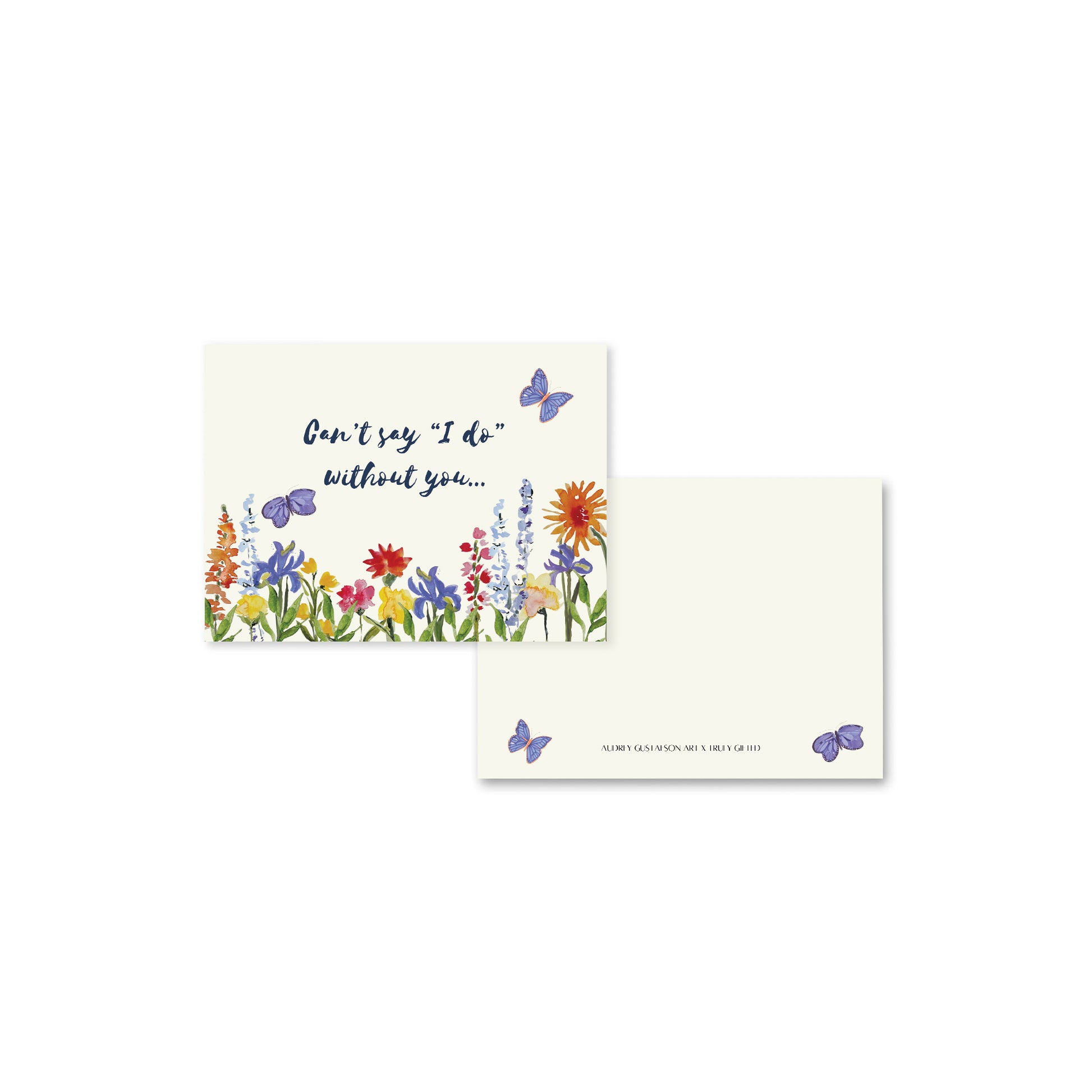 Wildflowers and butterflies bridesmaid proposal card, front and back