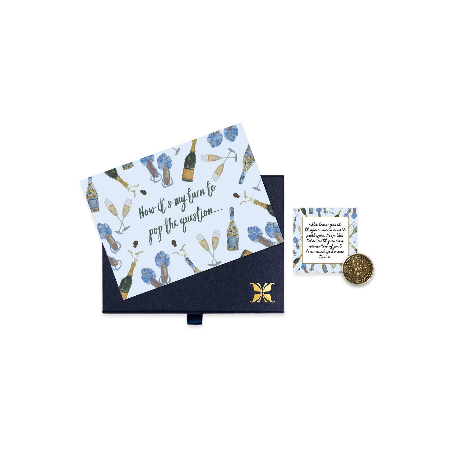 Blue illustrated pop the question bridesmaid proposal card gift set