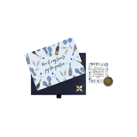 Blue illustrated pop the question bridesmaid proposal card gift set