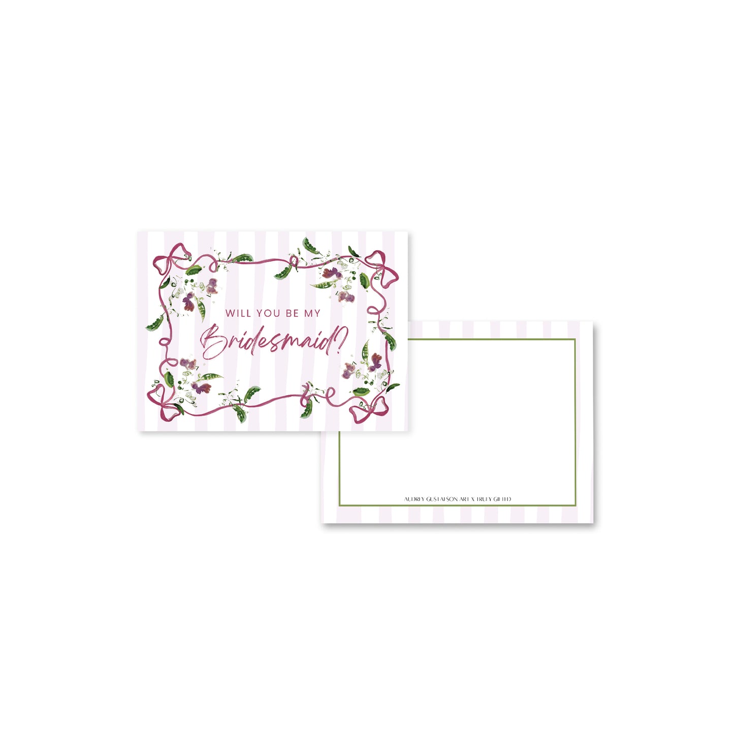 Floral girly bridesmaid proposal card, front and back