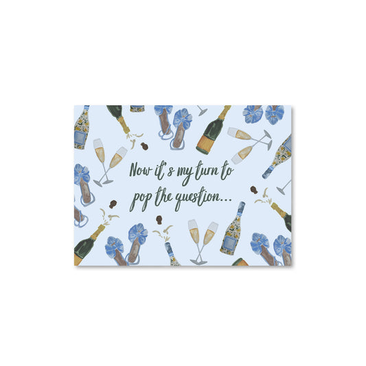 Blue illustrated pop the question bridesmaid proposal card