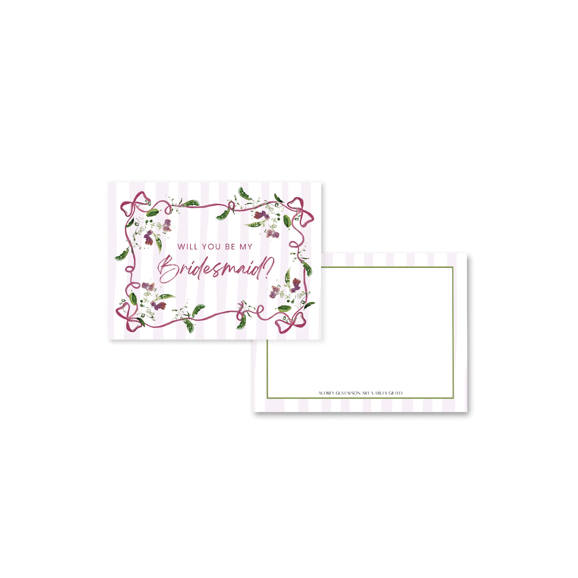 Floral girly bridesmaid proposal card, front and back