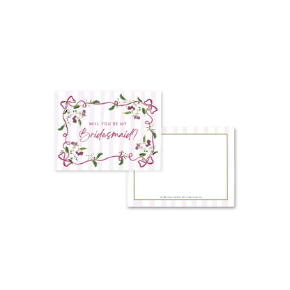 Floral girly bridesmaid proposal card, front and back